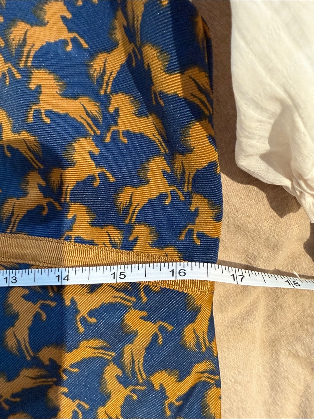 Maeve Navy and Mustard Printed Horse Mini Dress with Ivory Puff Sleeves - Picture 9 of 10